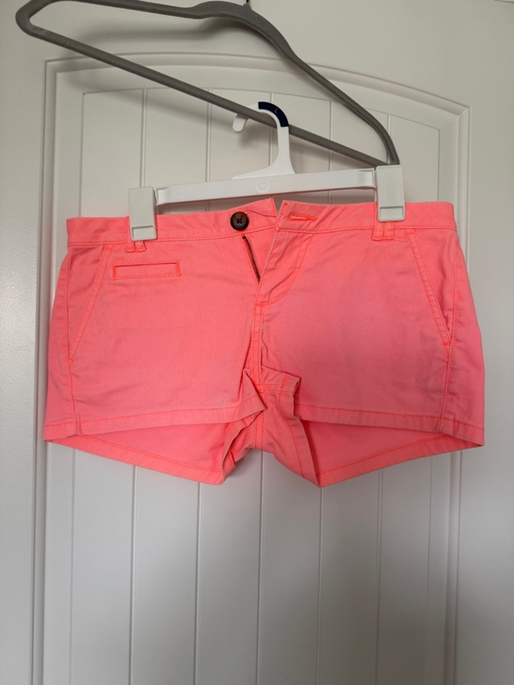 Express Neon Coral Mid-Rise Bermuda Shorts